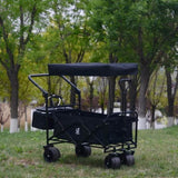 Collapsible Wagon Heavy Duty Folding Wagon Cart with Removable Canopy, 4" Wide Large All Terrain 65812025