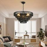 Rustic 5-Tier Black Hemp Rope Chandelier with 8 E12 Sockets, UL Listed Hardwired Pendant Light, Boho W1340P241299