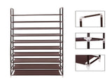 Simple Assembly 10 Tiers Non-woven Fabric Shoe Rack with Handle Dark Brown 52546666