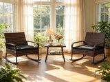 3-Piece PE Wicker Patio Rocking Chair Set, Ergonomic Rocking Bistro Set with 2-Tier Side Table & 60814426
