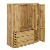 4 Door Wardrobe Armoire Closet with 3 Drawers, Natural 19066469