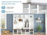 Farmhouse Wooden Hall Tree with 6 Hooks, Walnut Storage Bench with Adjustable Shelves, 4-in-1 90527649