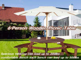 Outdoor 6 Person Picnic Table, 6 person Round Picnic Table with 3 Built-in Benches, Umbrella Hole, 21425761