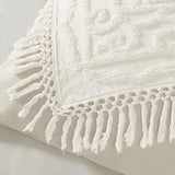 Tufted Cotton Chenille Medallion Fringe Coverlet Mini Set Off-White King/Cal King B03597524