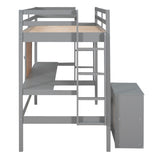 ZNTS Twin size Loft Bed with Desk and Writing Board, Wooden Loft Bed with Desk & 2 Drawers Cabinet- Gray 08694176