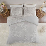 Full/Queen 3 Piece Tufted Cotton Chenille Floral Duvet Cover Set B035129184