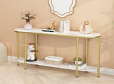 2-Tier Oval Console Table, White Faux Marble Top with Gold Metal Frame, Modern 81910274