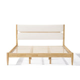 King Size Solid Wood Bed Frame With Fleece Upholstered Headboard, Ivory N757P256241B
