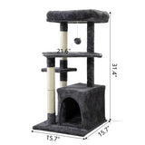 ZNTS Double Level Cat Tree Stand House Furniture Kittens Activity Tower Posts Kitty Pet Play House - dark W2181P190598