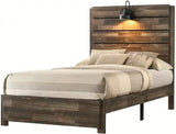 1pc Rustic Style Butcher Block Finish Weathered Brown Finish Full Size Bed w/ Lamp Wooden Bedroom B011P230853
