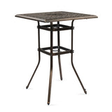 Patio Bar Height Table, All-Weather Cast Aluminium Square Bar Bistro Table with 2