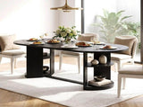 70.9" Oval Dining Table for 6 People, Fluted Panel Legs with 2 Side Open Storage Shelves, MDF 89425434