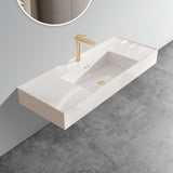 ZNTS BB0648Y101, Integrated glossy white solid surface basin with one predrilled faucet hole, faucet and W1865P164034