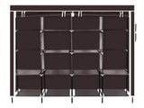 67" Clothes Closet Portable Wardrobe Clothes Storage Rack 12 Shelves 4 Side Pockets Dark Brown 71588089