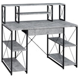 Grey and Black Office Desk with Open Shelves and Hutch B062P184527