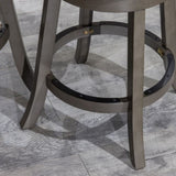 24" Counter Height Slat Back Swivel Stool, Weathered Gray Finish, Charcoal Fabric Seat B04660698