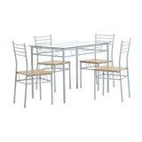 ZNTS [110 x 70 x 76cm] Iron Glass Dining Table and Chairs Silver One Table and Four Chairs MDF Cushion 95820991