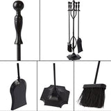 5 Pcs Iron Fireplace Tools Set,7.28L x 7.28 Wx 31.9H in,Black 24696461