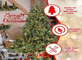 Artificial 7.5ft Green Christmas Tree with 2441 PE/PVC Mixed Branch Tips, 850L warm white led, 32231578