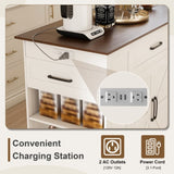 46" Kitchen Island on Wheels with Storage & Power Outlet - Movable Rustic Breakfast Bar Table, Wood W2700P300559