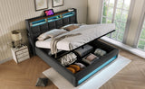 Full size Upholstered Platform bed with a Hydraulic Storage System, LED and USB Charging, Grey 28931519