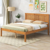 ZNTS Platform Bed Frame with Headboard, Wood Slat Support, No Box Spring Needed, Full, Oak 00265555