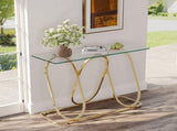 43.3" Modern Tempered Glass Console Table with Ring-Shaped Frames, Metal Frame and Clear Tempered W757P509978