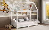 Wood Twin Size House Bed with Guardrail and LED, White N709P177522K