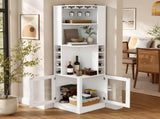 70" Corner Bar Cabinet with Glass Doors and Wooden Wine Glass Holder, Tall Corner Wine Cabinet N752P508255W
