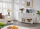 2-Tier X Design Wood Console Table with Shelf for Entryway Living Room, White 37951255