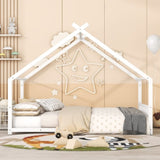 Full Size Metal House Bed, White 28350258