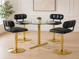 Set of 2 Modern Bar Stools with Adjustable Height, Black PU Leather Upholstered Stools with Gold W3875P378577