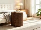 Wooden Round Side Table with Storage & 4 Wheels, No-Assembly Fluted End Table 33643242