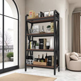 56.30'' Bakers Rack 4-Level Storage Shelves Metal and Wooden Kitchen Shelves, Kitchen Organizers and W3387P312343