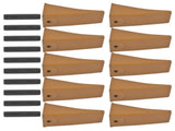 10 Pack X156L Dirt Teeth Bucket Teeth Long w/ 10 Pack P156 Roll Pins Alloy Steel Fits for Skid Steer 88484002
