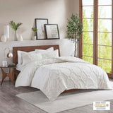 3 Piece Tufted Cotton Chenille Geometric Comforter Set Off-White King/Cal King B03597080