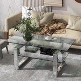 ZNTS W 39.4" X D 19.7 " X H 17.7" Transparent tempered glass coffee table, coffee table 05193550