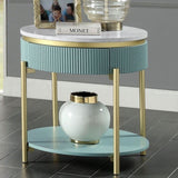 ZNTS Glam Contemporary Light Teal 1pc End Table White Faux Marble Top Living Room Table Open Bottom B011P184960