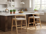 Balmain Indoor Rubberwood Barstool, Natural Finished and Beige Upholstery, Set of 2 N775P318294N