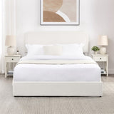 Liv Patented 2-Drawers Storage Bed Queen Size Ivory Boucle Upholstered Platform Bed, Curved Stitched B083P156198