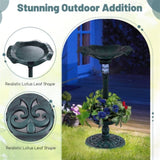 Green Standing Pedestal Birdbath and Feeder Combo with Solar Powered Lamp 50023949