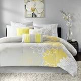 Printed Cotton Sateen Comforter Set Taupe Grey/Yellow Queen B03596811