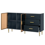 Modern Sideboard MDF Buffet Cabinet Marble Sticker Tabletop and Amber-yellow Tempered Glass Doors 88091024