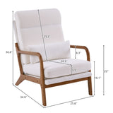 High Back Solid Wood Armrest Backrest Iron Frame Teddy Velvet Indoor Leisure Chair Off-White 78816412