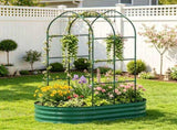 Green Galvanised Metal Raised Garden Bed 5 x 3 x 6ft Outdoor Planter Box, Arched Trellis, Open 76510515