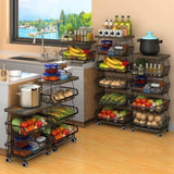 6-Tier Fruit Basket Rack, Stackable Wire Basket Cart with Solid Wood Top, Kitchen Vegetable 90617282