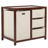 Wooden Frame Removable Top Brown Painted Pine Children's Cot with 3 Fabric Drawers 1 Fabric Bag 46422703