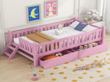 Wood Twin Size Platform Bed with Guardrail and 2 Drawers, Pink N709P242145H