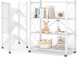 4-Tier Folding Storage Shelves with Wheels, Foldable Metal Rack, Collapsible Shelves for 10462892