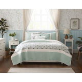6 Piece Cotton Percale Quilt Set with Throw Pillows Aqua Full/Queen B035129023